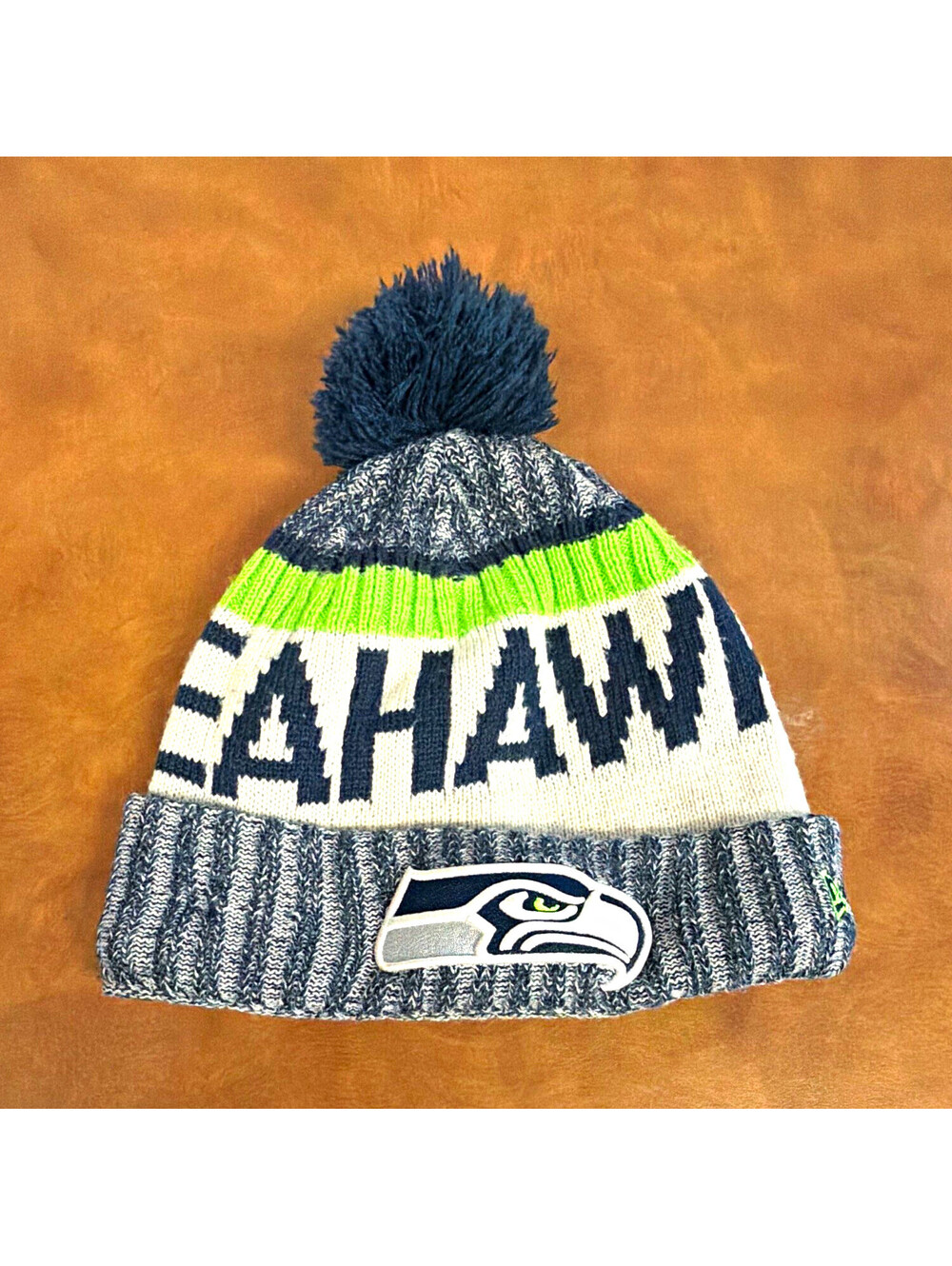 New Era Seattle Seahawks NFL Knit Pom Beanie Hat One Size Gray White Navy Green